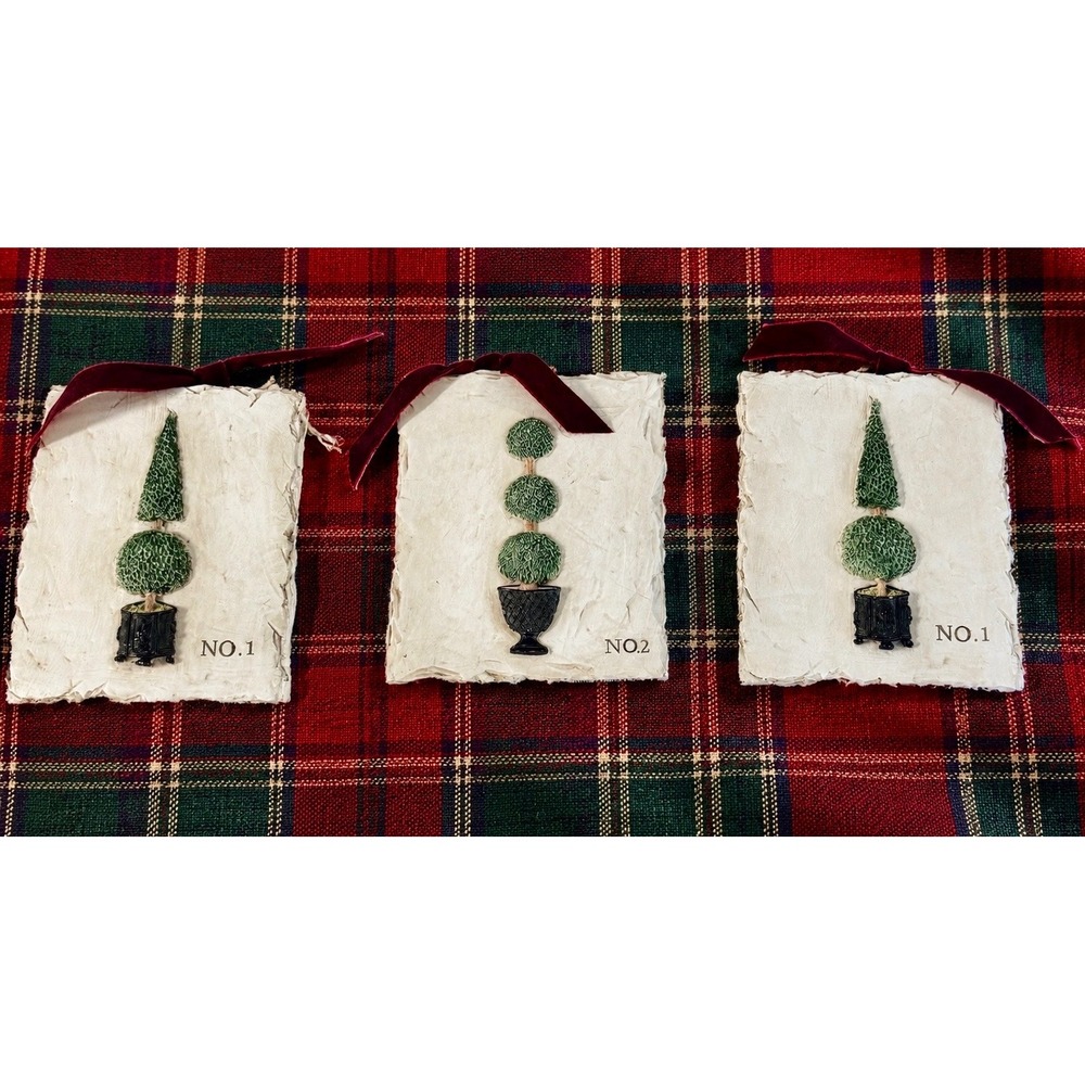 Hen-Feathers Hand Cast Topiary Wall Plaques Set of 3 Green Black Cream Burgundy